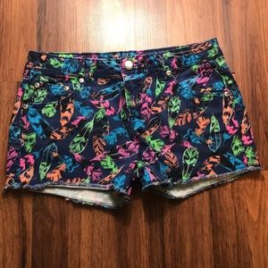 Justice jean shorts with neon feathers size- 16R